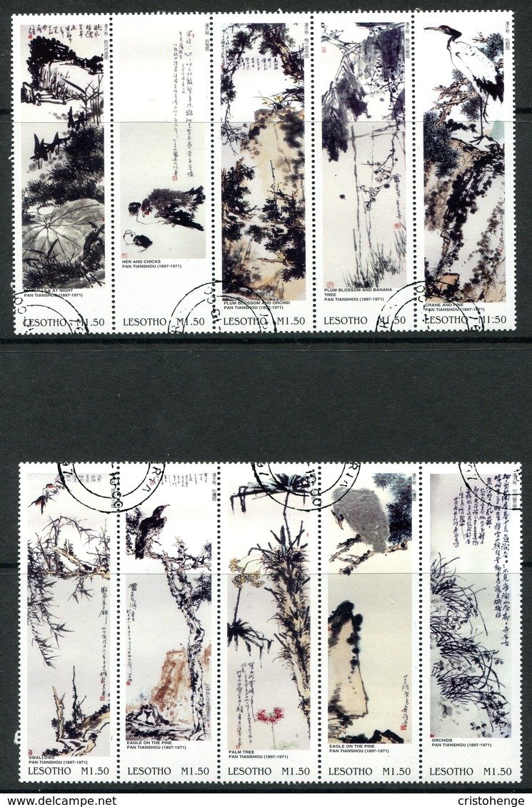 Lesotho 1999 China '99 - Paintings Of Pan Tianshou Set Used (SG 1633-1642) - Lesotho (1966-...)