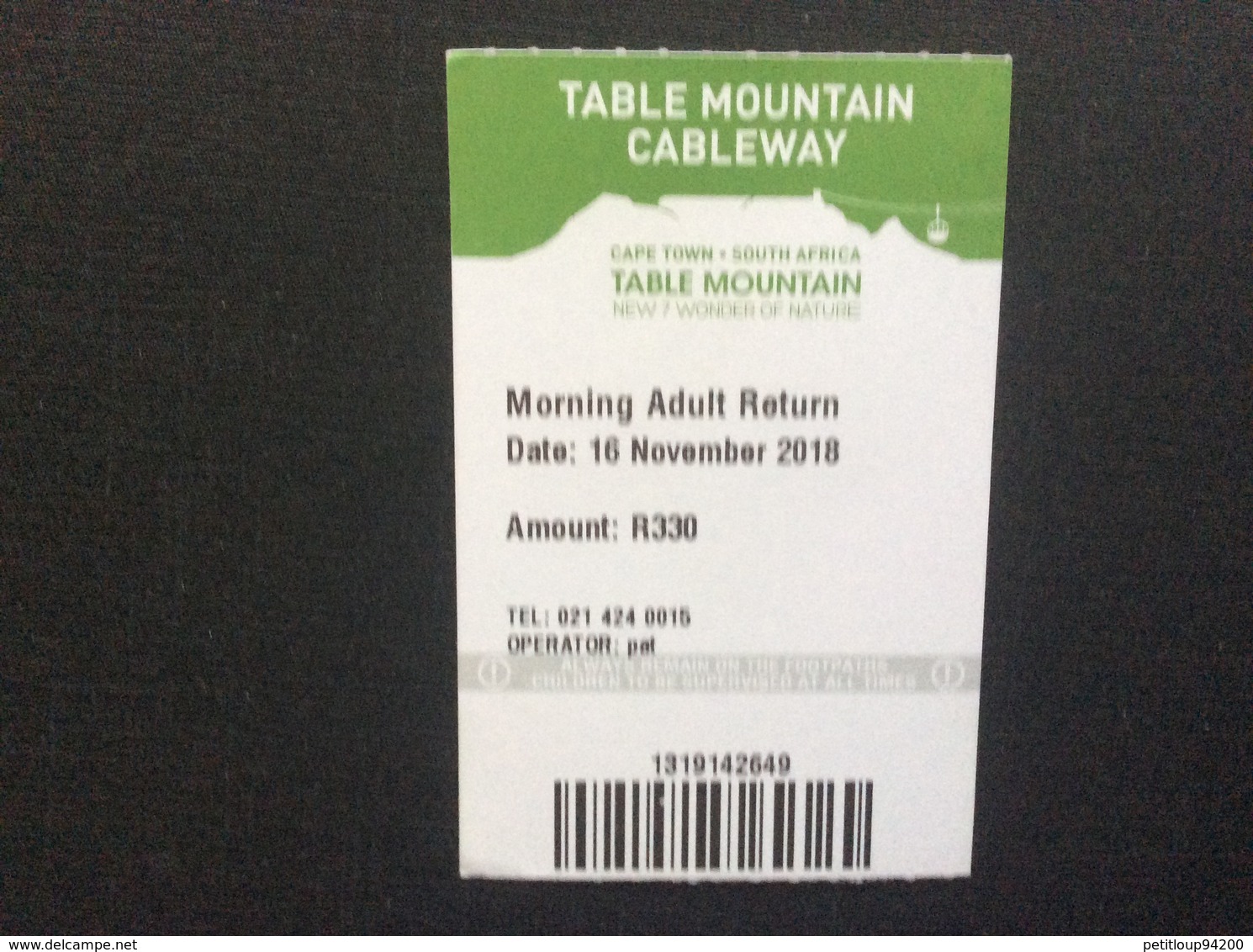 TICKET TRANSPORT  TABLE MOUNTAIN AERIAL CABLEWAY  Afrique Du Sud  South Africa - Monde