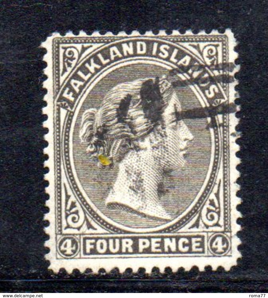 XP4632 - FALKLAND 1882 , 4 Pence Yvert N. 6 Usato  (2380A) .  Fil CA - Falkland