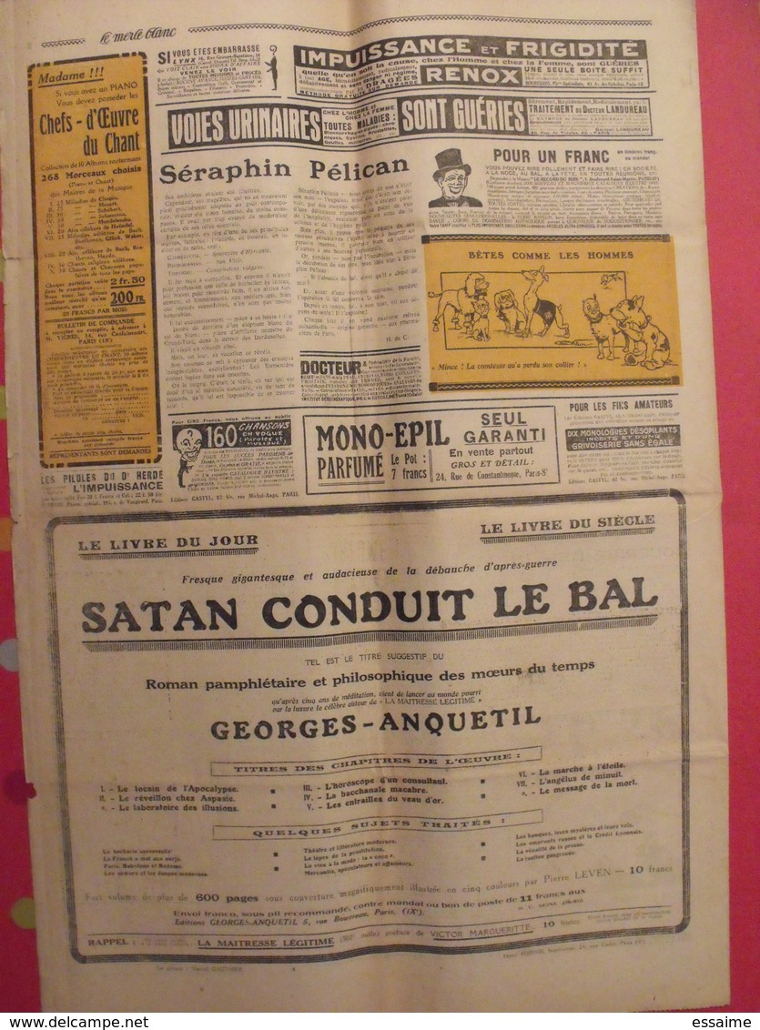 journal Le Merle Blanc. 4 avril 1925 n° 307. sifle et persifle le samedi. rare satirique