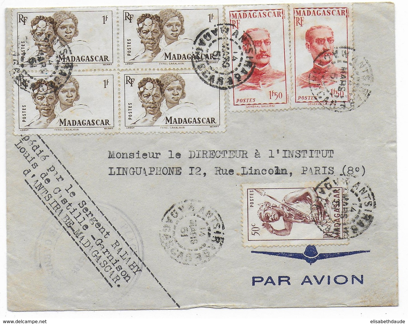 MADAGASCAR - 1951 - ENVELOPPE Par AVION D'un SERGENT De La GARNISON De ANTSIRABE => PARIS - Brieven En Documenten