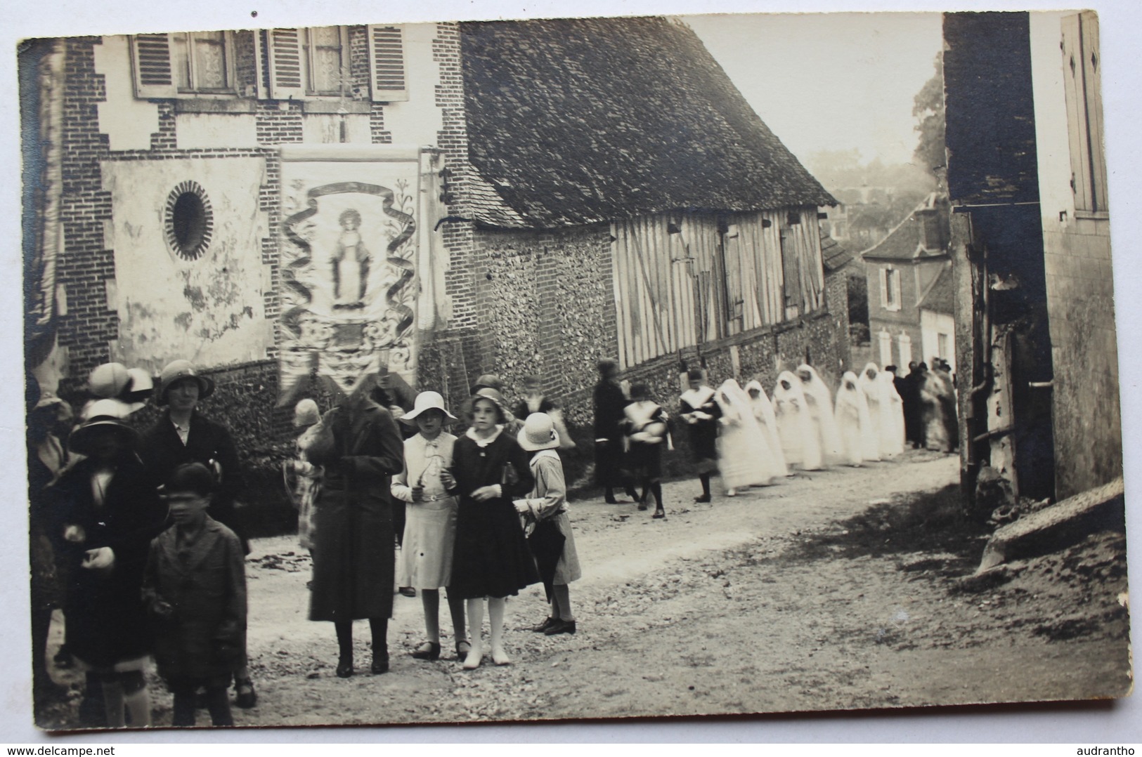 Carte Photo Animée Personnages Communion Communiante à Identifier Mayenne 53 ??? Javron ??? - Lieux