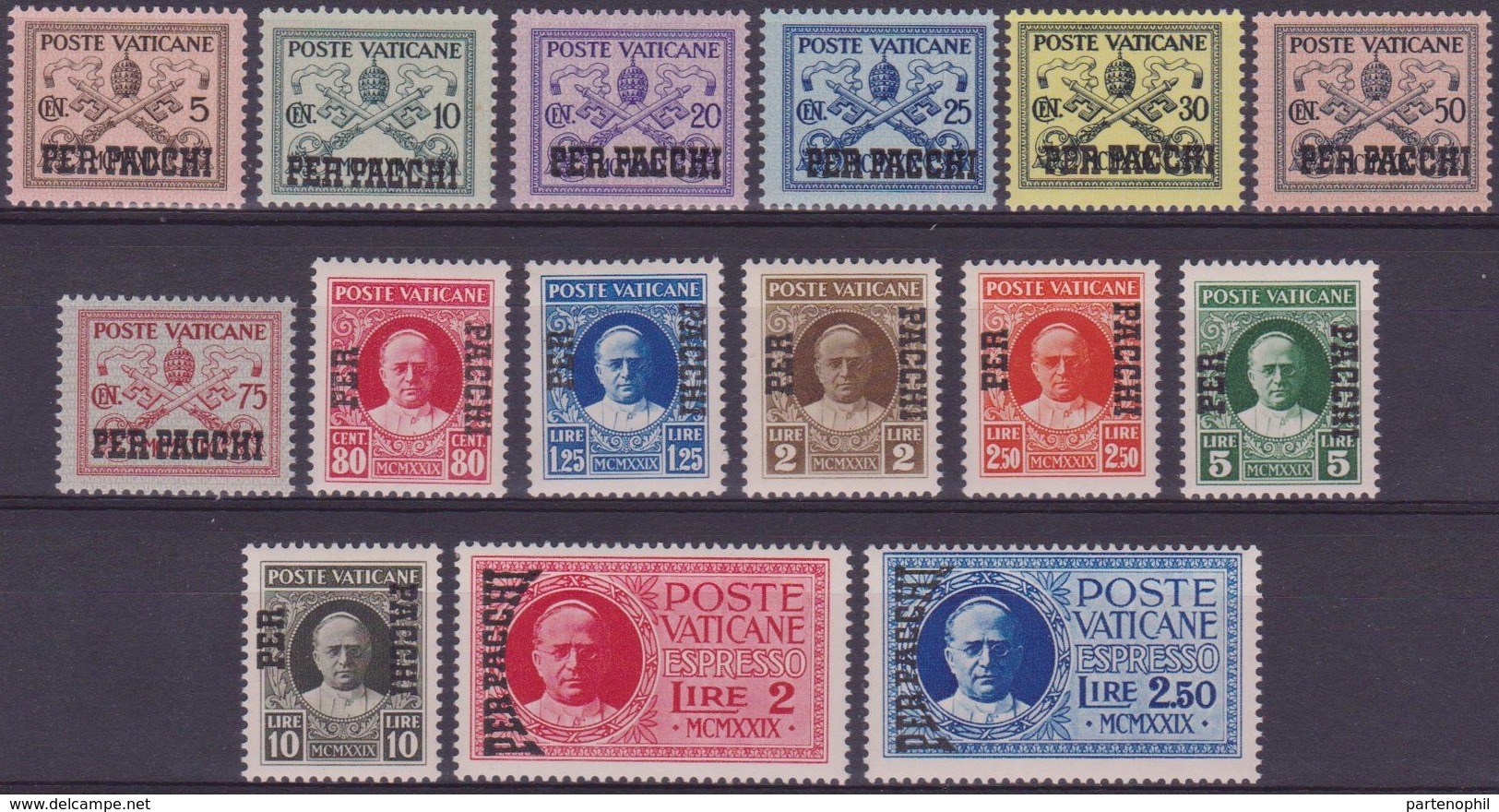Vaticano - 630 ** 1931 Pacchi Postali – F.lli Della Serie Conciliazione Sopras. N. 1/15. Cat. € 150,00. MNH - Paketmarken