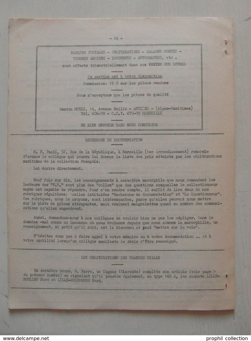 LES FEUILLES MARCOPHILES N° 109 (BULLETIN PÉRIODIQUE DE L'UNION MARCOPHILE) - Philatelie Und Postgeschichte