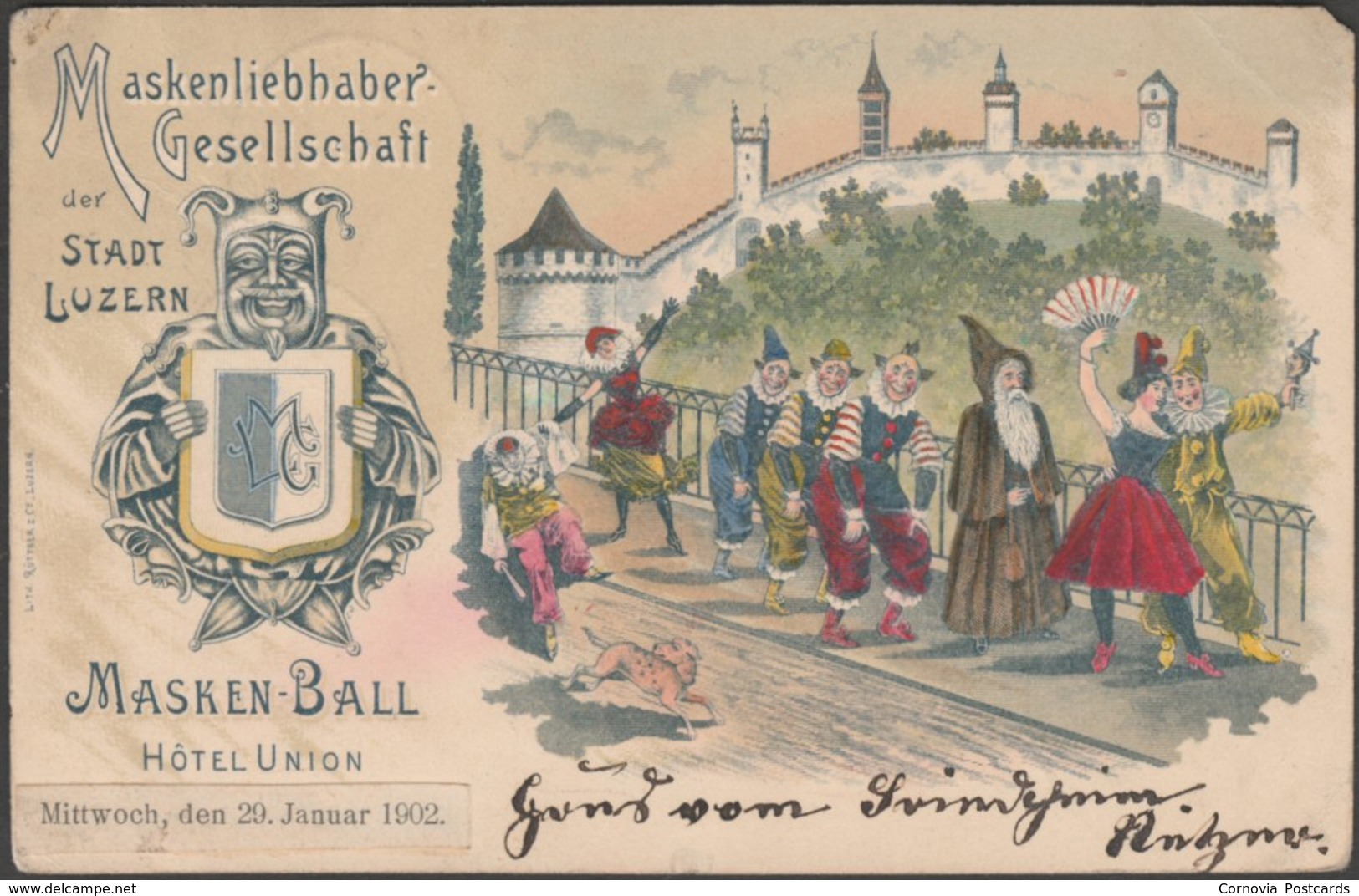 Masken-Ball, Hôtel Union, Luzern, 1902 - Rüttger & Co AK - Luzern