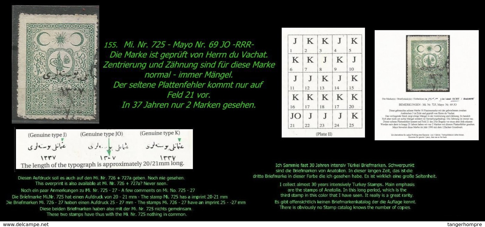 EARLY OTTOMAN SPECIALIZED FOR SPECIALIST, SEE...Mi. Nr. 725 - Mayo 69 JO - Auflagenanteil ??? Stück -RRR- - 1920-21 Anatolia