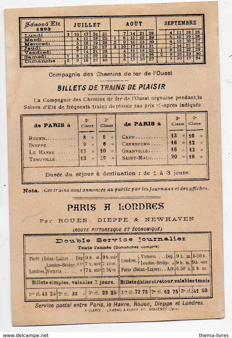 Dinard-Saint Malo, Image Offerte Par Les MAGASINS DE LA PLACE CLICHY Horaire 1893 Des Trains Au Verso (PPP17855) - Autres & Non Classés