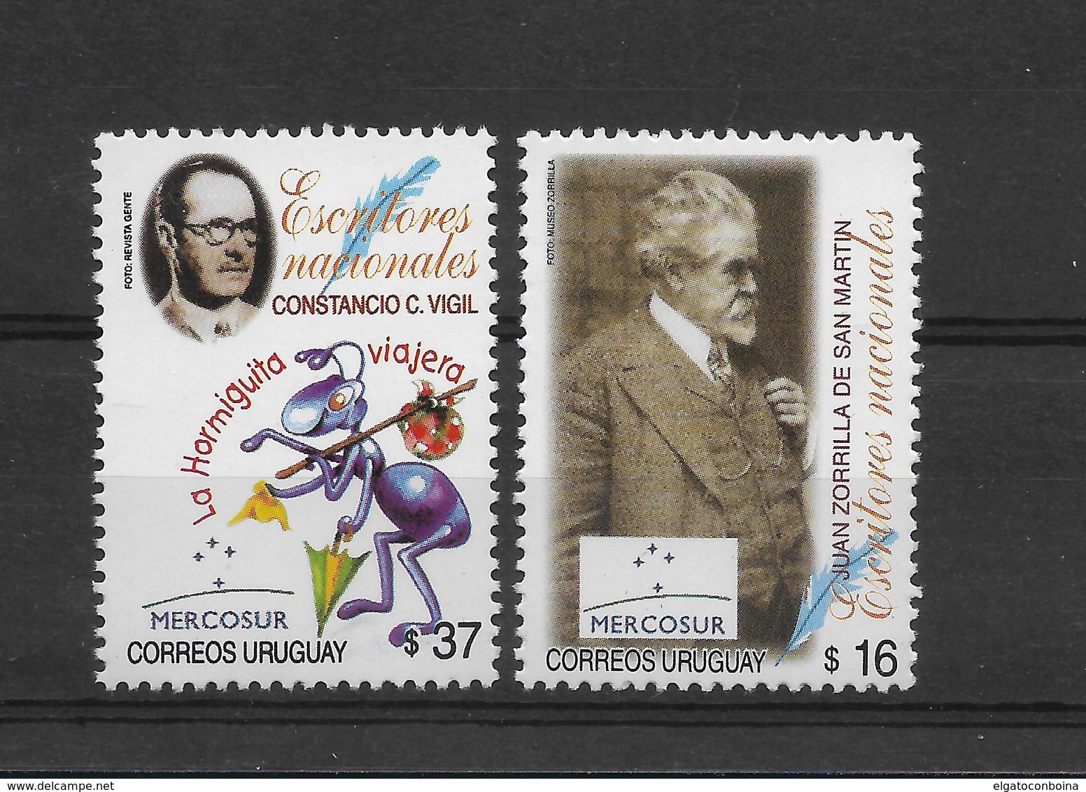 URUGUAY 2005 WRITERS, LITERATURE, CONSTANCIO VIGIL, ZORRILLA DE SAN MARTIN 2 VALUES MNH - Uruguay