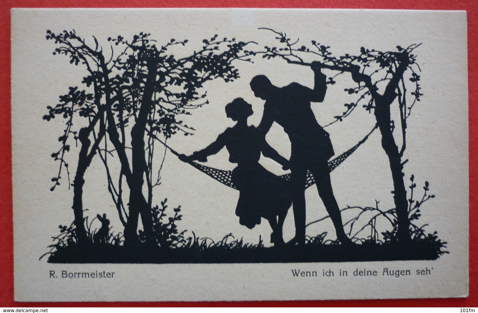 SILHOUETTE POSTCARD , R. BORRMEISTER - WENN ICH IN DEINE AUGEN SEH` - Scherenschnitt - Silhouette