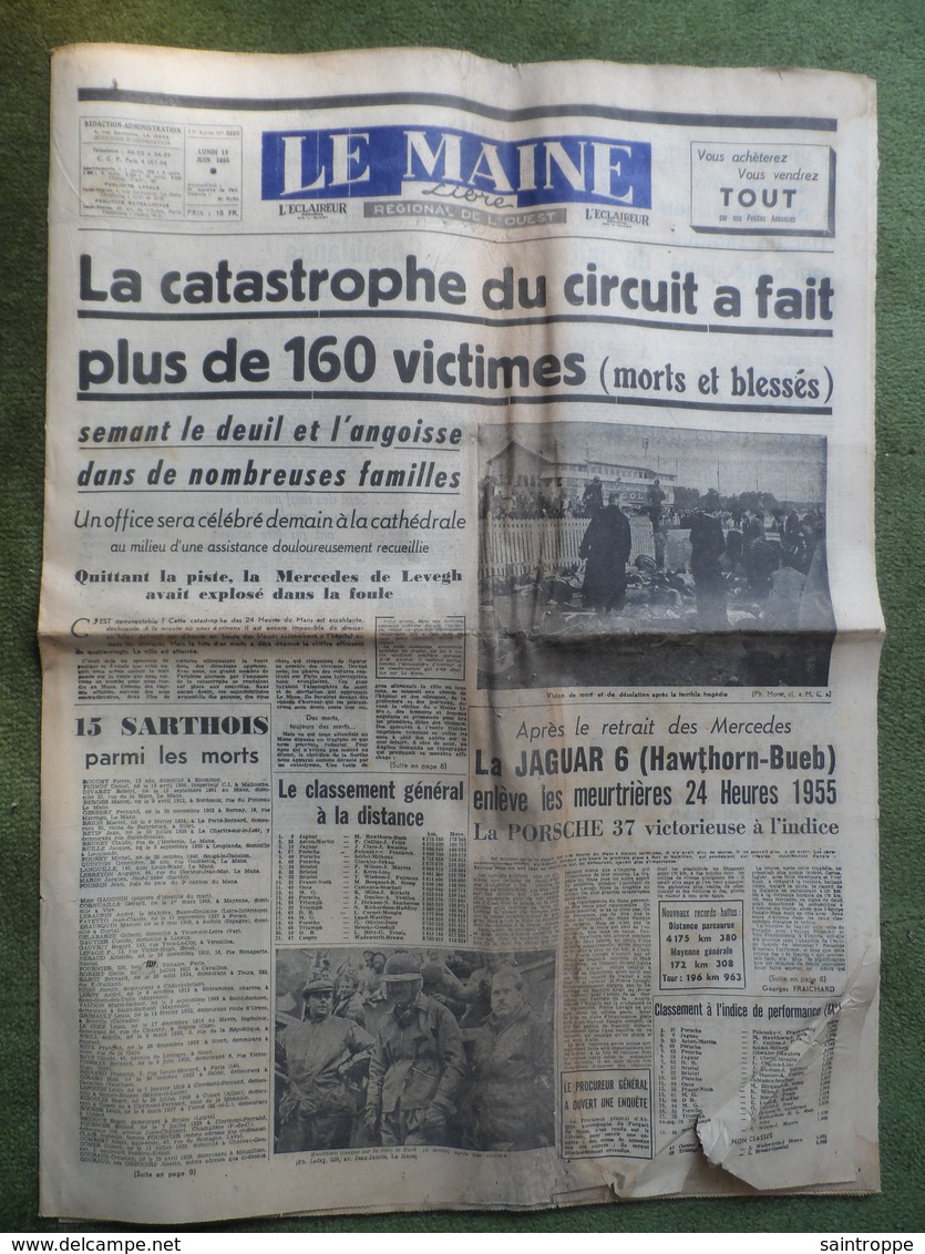 24 H Du Mans 1955.Catastrophe,plus De 160 Victimes.Breil-sur-Merize,accident De La Route. - 1950 à Nos Jours