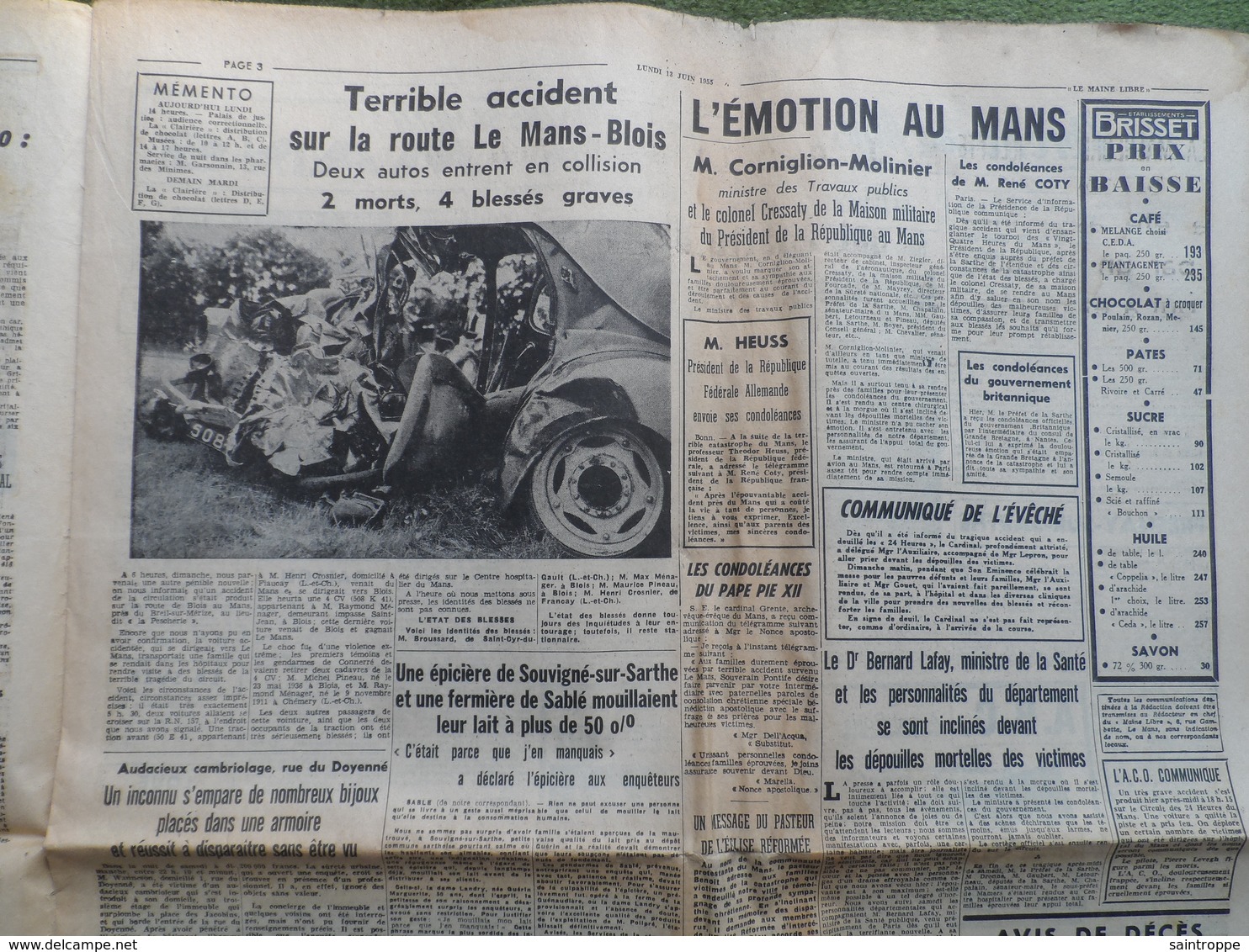24 H Du Mans 1955.Catastrophe,plus De 160 Victimes.Breil-sur-Merize,accident De La Route. - 1950 à Nos Jours