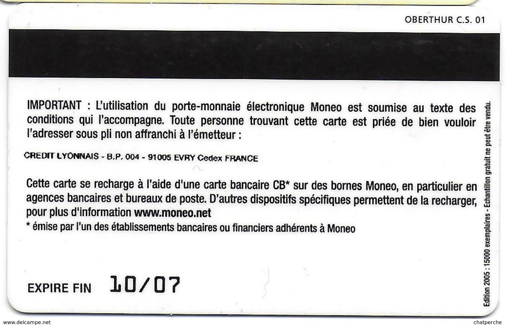 CARTE A PUCE CHIP CARD MONEO CARTE STATIONNEMENT VILLE PARIS TRACES USAGE MAIS TB VERSO CRÉDIT LYONNAIS - Monéo