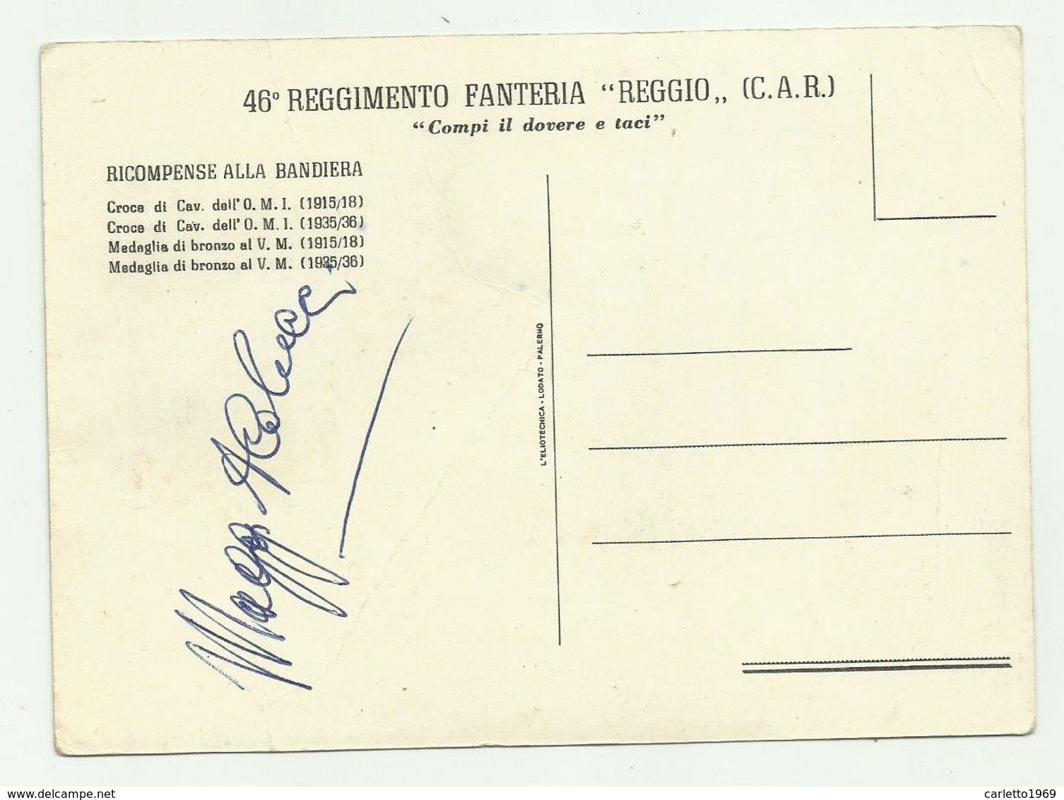 46 REGGIMENTO FANTERIA REGGIO C.A.R.  NV   FG - Regimente