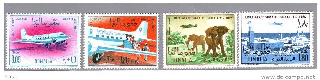 SOMALIA  SOMALIEN SOMALILAND1964 LINEE AEREE  SOMALE 4 Val Compl. MNH** - Somalia (1960-...)
