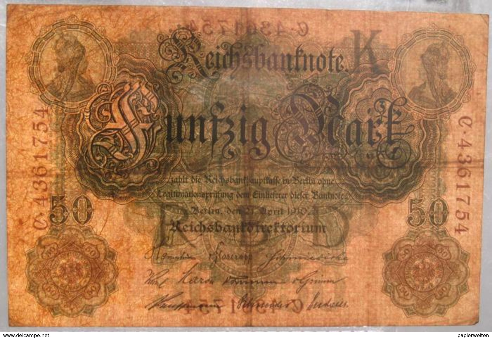 50 Mark 1910 (WPM 41) 21.4.1910 Reichsbanknote - 50 Mark