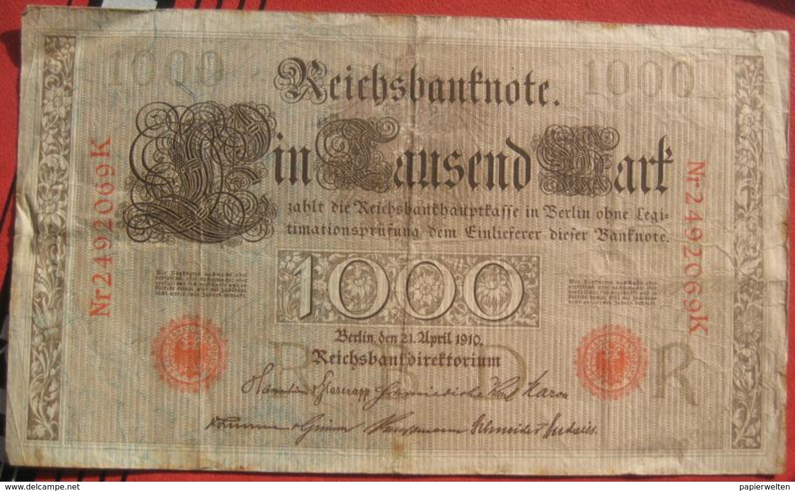 1000 Mark 1910 (WPM 45b) 21.4.1910 Reichsbanknote - 1000 Mark