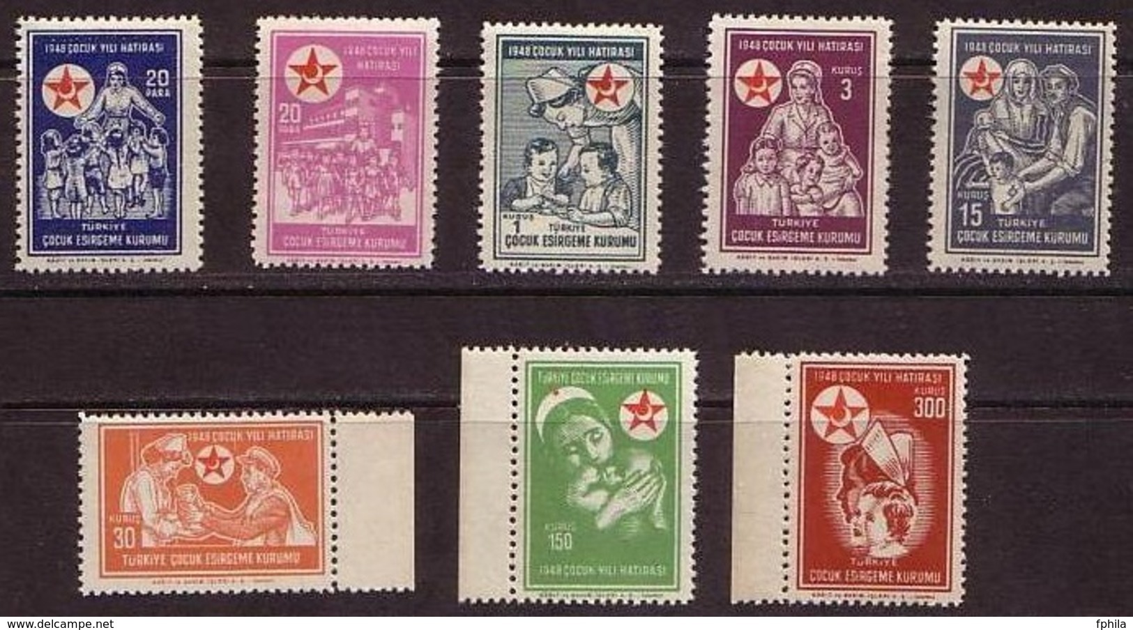 1948 TURKEY TURKISH SOCIETY  FOR THE PROTECTION OF CHILDREN STAMPS FOR THE CHILDREN YEAR MNH ** - Timbres De Bienfaisance