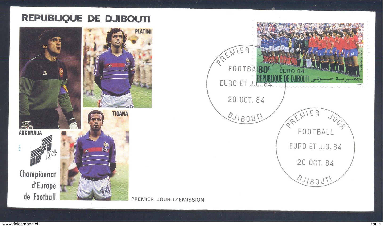 Djibouti 1984 Cover: UEFA EURO 1984 France Spain: Football Fussball Soccer Calcio France (Arconada Tigana Platini) - Fußball-Europameisterschaft (UEFA)
