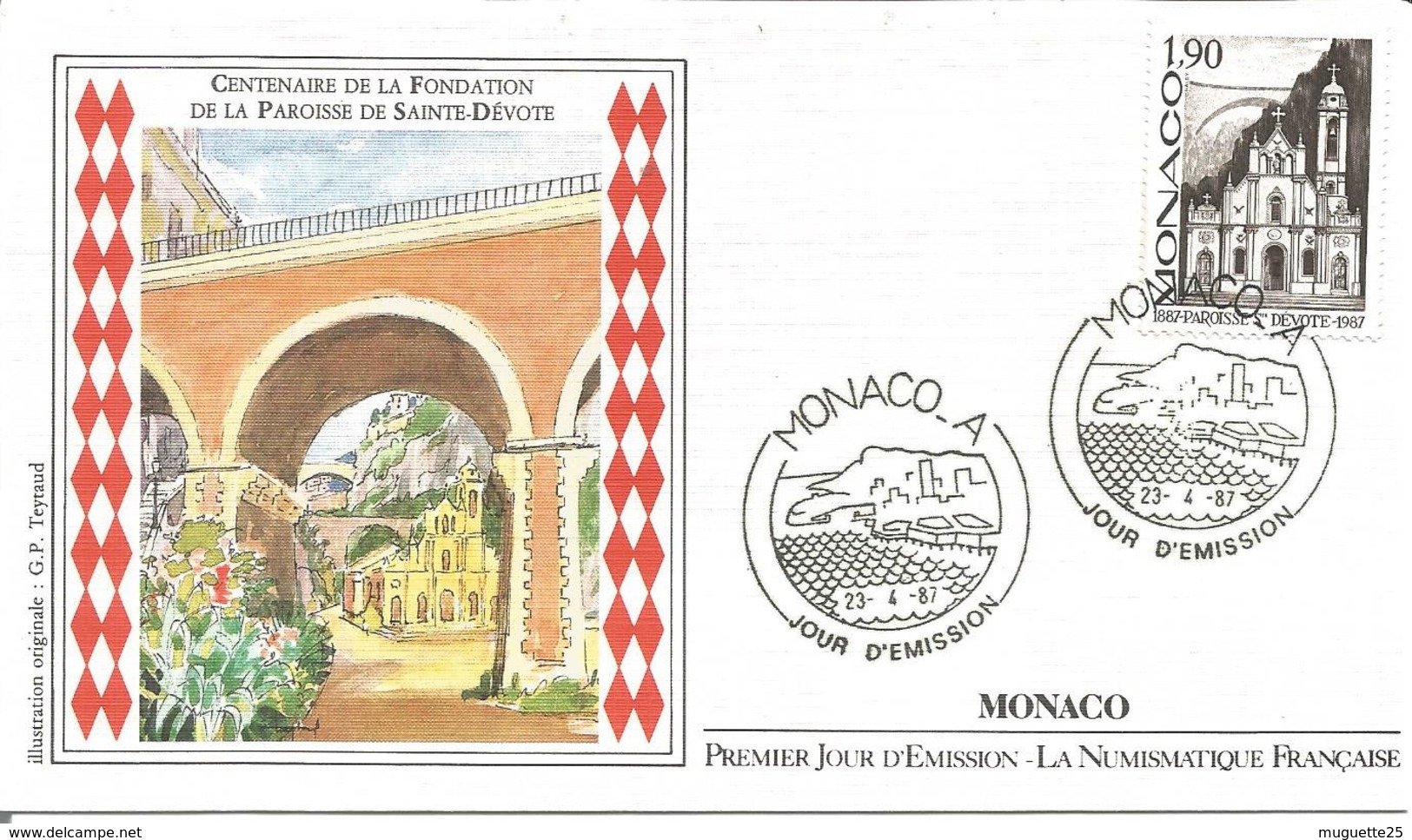 Enveloppe 1° Jour  Monaco Centenaire De La Paroisse De Sainte Dévote 23 Avril 1987 - Lettres & Documents