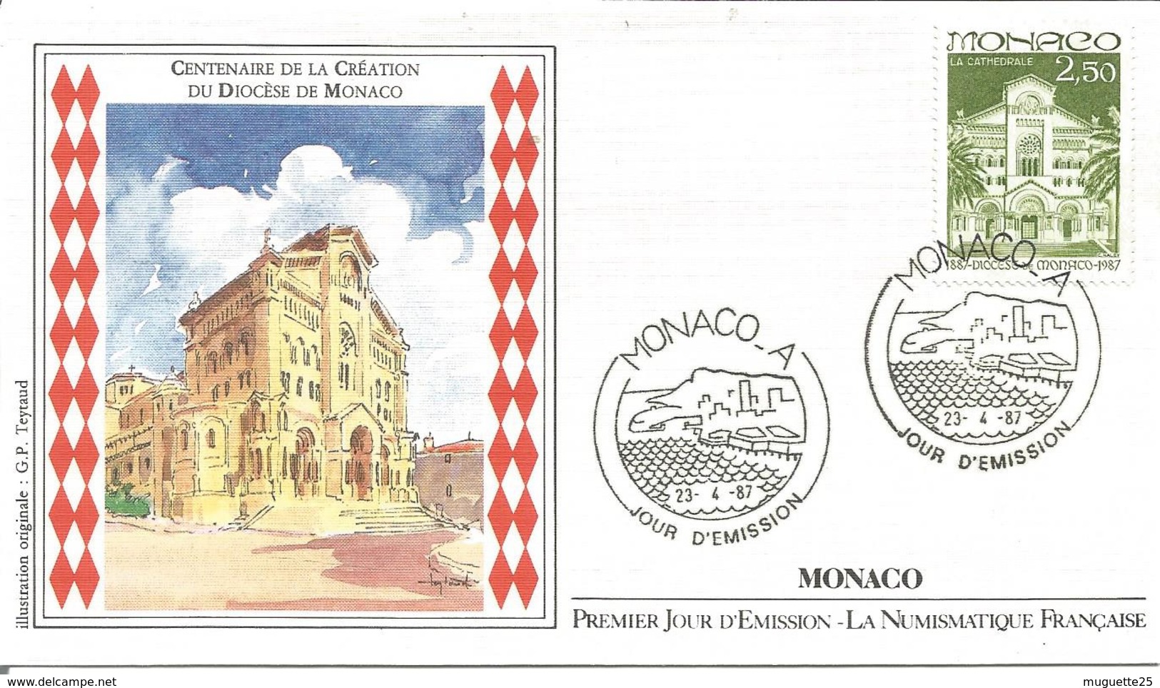 Enveloppe 1° Jour  Monaco Centenaire Du Diocèse 23 Avril 1987 - Brieven En Documenten