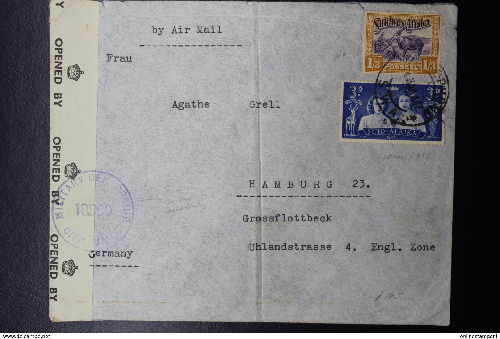 South West Africa:  Airmail Cover Censored  Swakopmund -> Hamburg Mixed Franking 1947 - South West Africa (1923-1990)