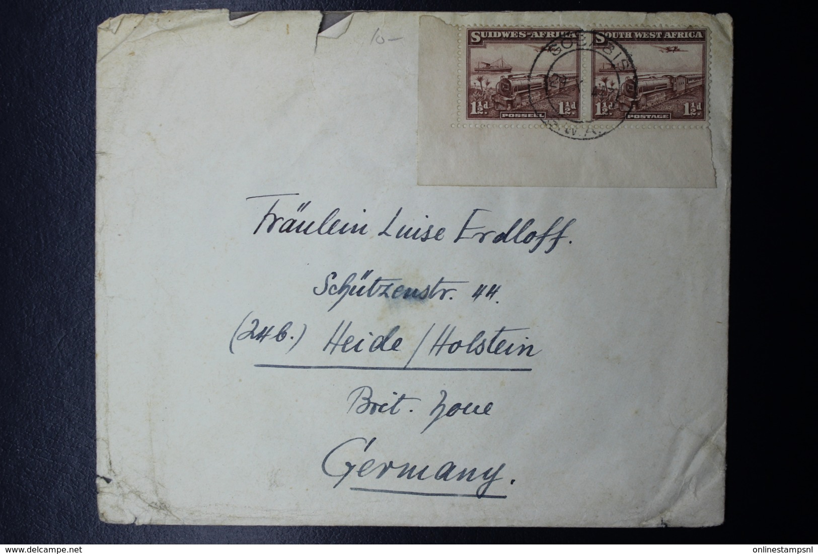 South West Africa: Cover SOBABIS-> Germany Corner Piece  SG 96  29-10-1947  Mi 180 + 181 - Afrique Du Sud-Ouest (1923-1990)