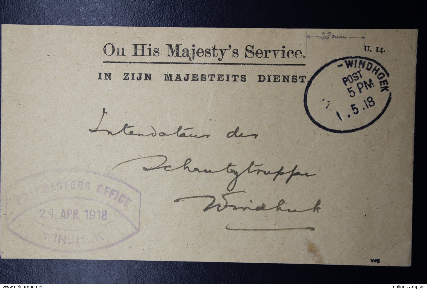 South West Africa: Cover Windhoek O.H.M.S Local 1-5-1918 - Africa Del Sud-Ovest (1923-1990)