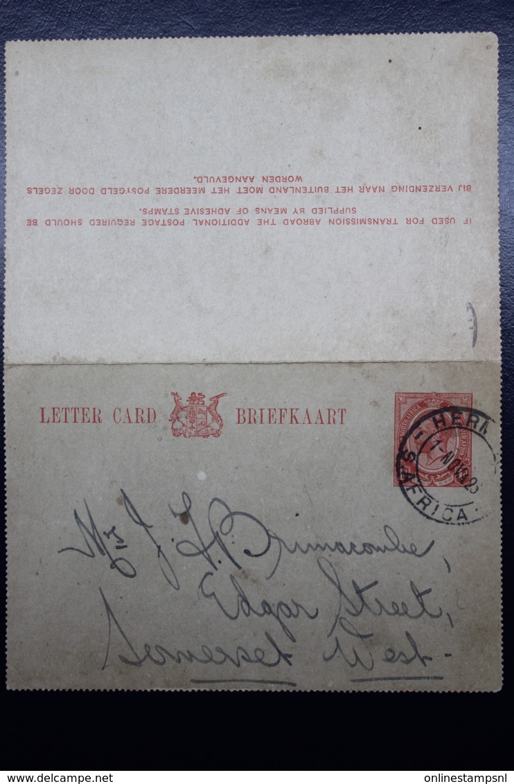 South Africa: Lettercard Hermanus -> Somerset West  Type L1 - Briefe U. Dokumente