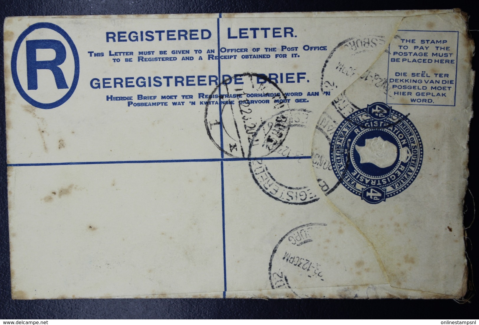 South Africa: Registered Cover Johannesburg 20-11-1923  HG 6 - Lettres & Documents