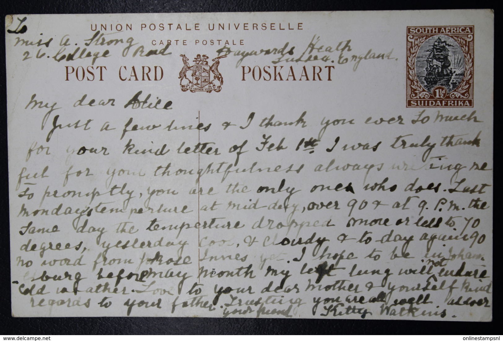 South Africa: Postcard P9 Natal Drakensberg -> London - Lettres & Documents