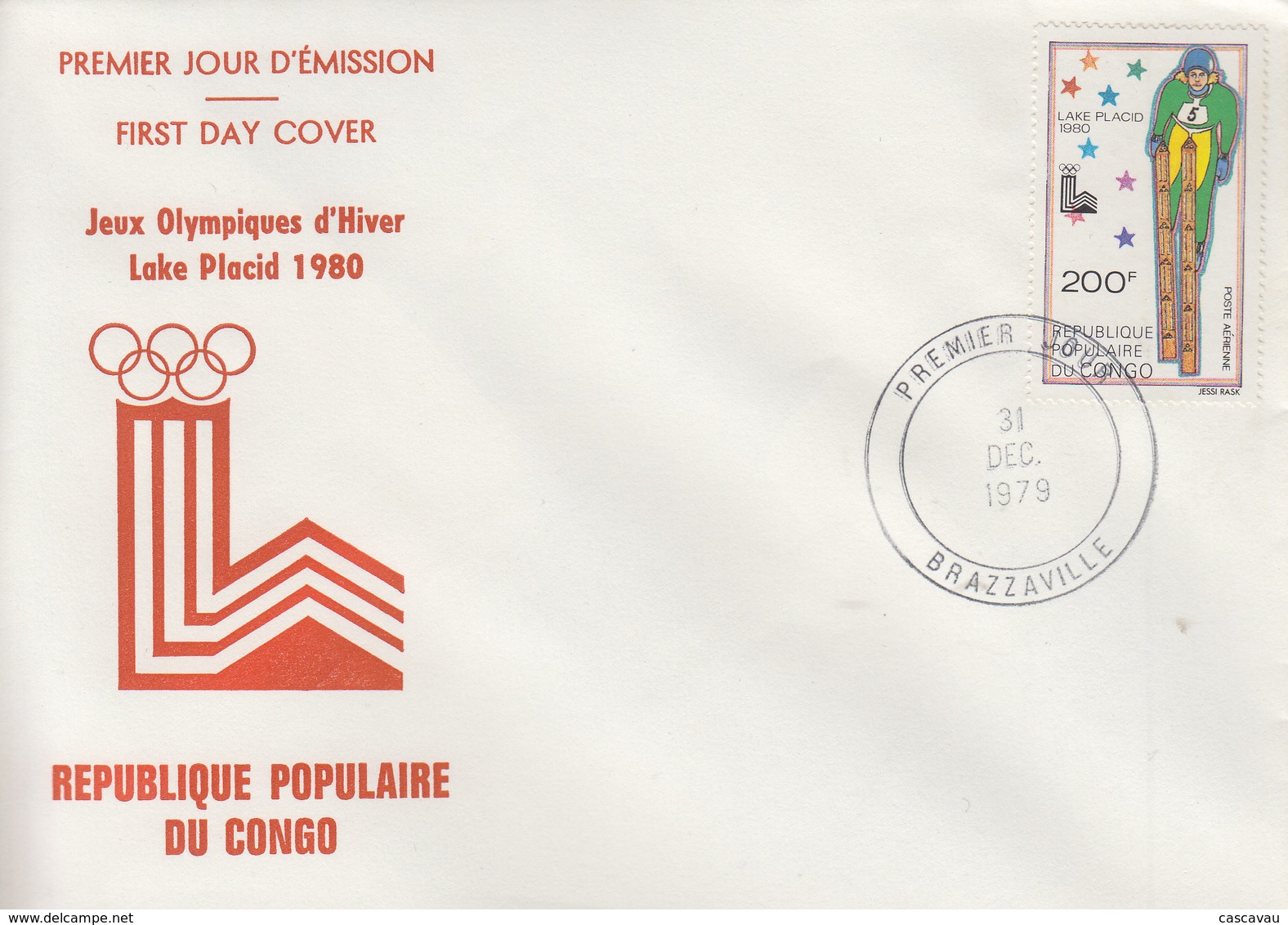 Enveloppe  FDC  1er  Jour   CONGO    Jeux   Olympiques   LAKE  PLACID    1980 - Hiver 1980: Lake Placid