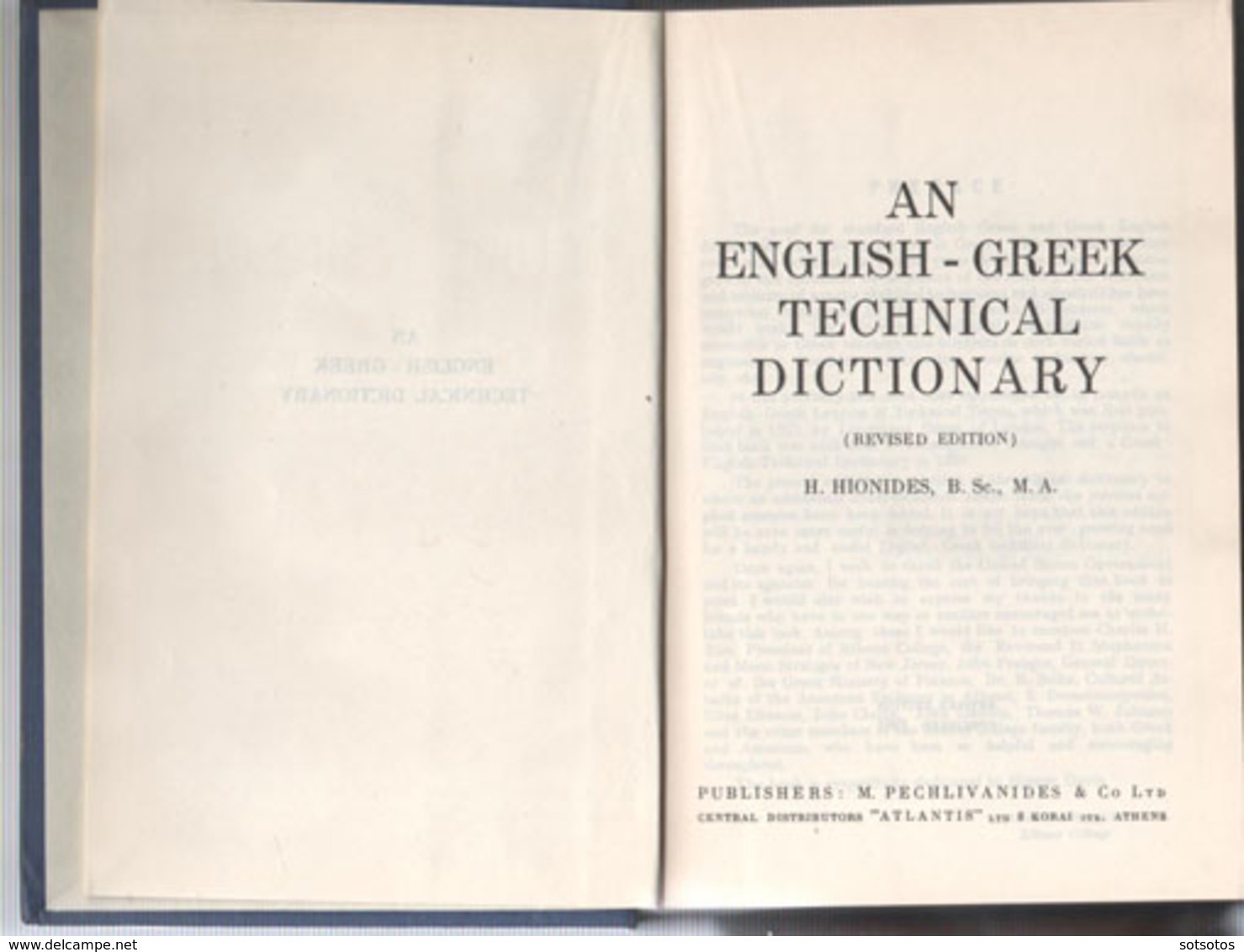 An ENGLISH-GREEK TECHNICAL DICTIONARY: H. HIONIDES 356 Pages - In Very Good Condition - Wörterbücher