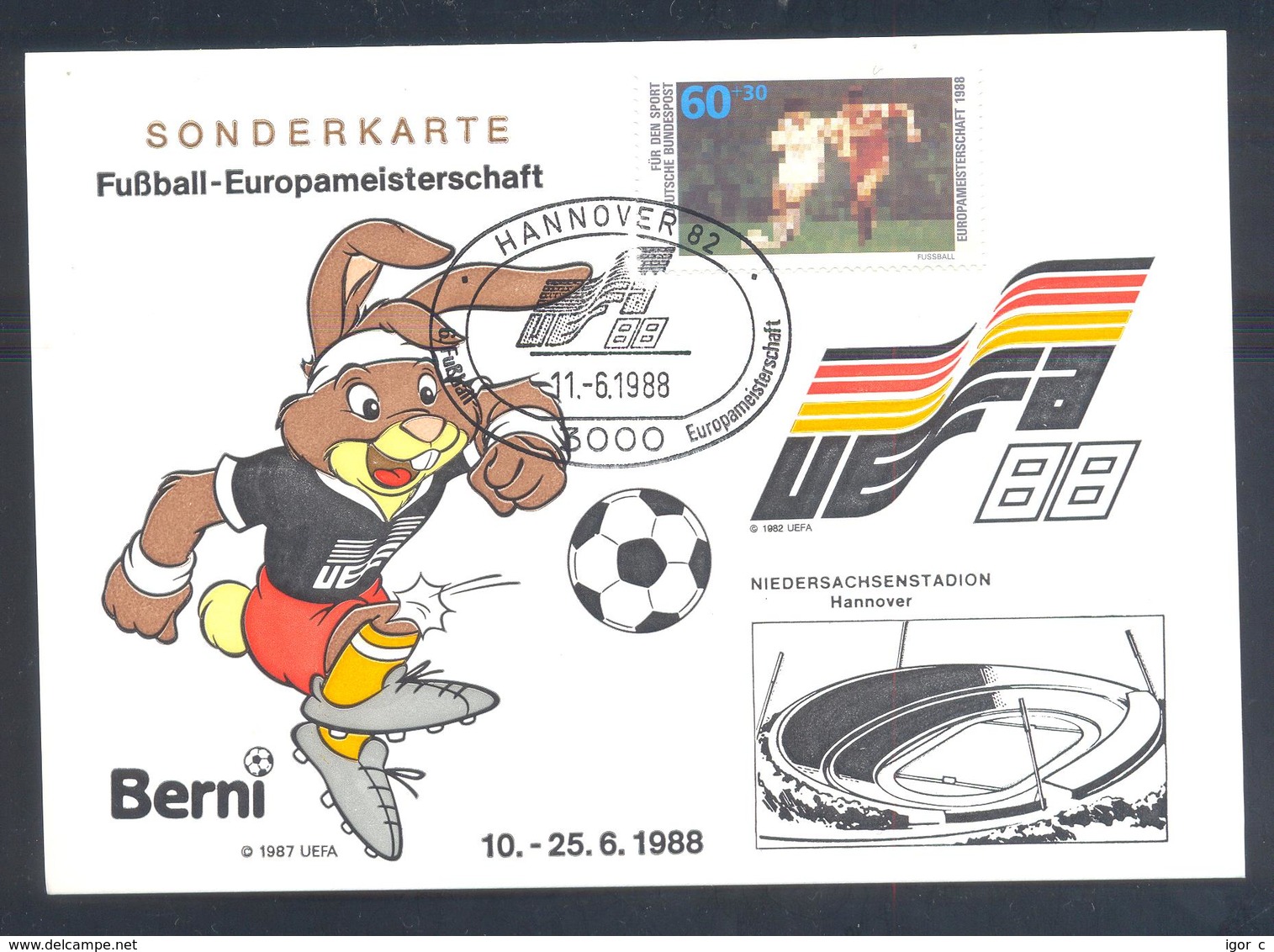 Germany 1988 Maximum Card; Football Soccer Fussball Calcio; UEFA EURO 1988; Niedersachenstadion Hannover - Championnat D'Europe (UEFA)