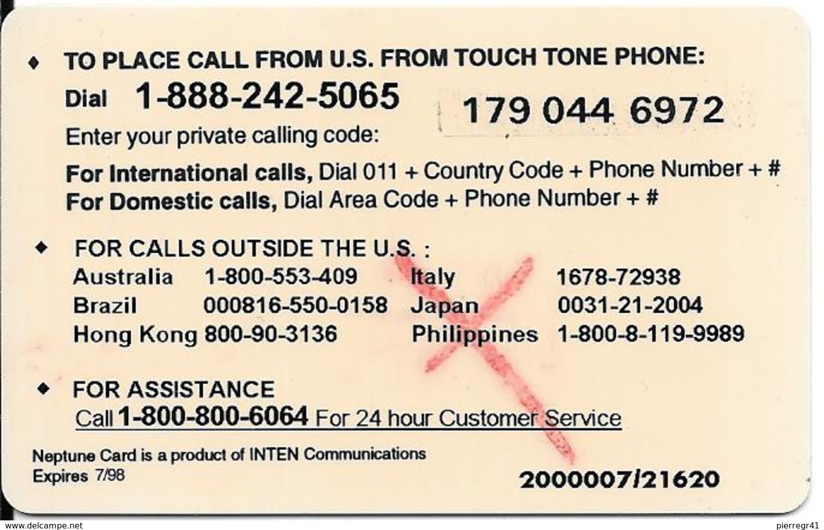 -CARTE-PREPAYEE-USA-20$-INTEN-7/98-NEW NEPTUNE/ PHONE CARD- -Plastic Epais-TBE - Autres & Non Classés