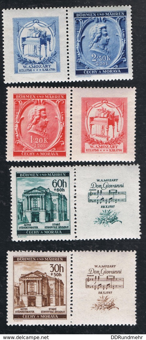 1941 26. Okt Mozart Mi WZd28 - 40 Sg 68a - 71a AFA DE-BM 68 - 71 POF DE-BM 68- 71K Mit Zierfeld Postfrisch Xx - Ungebraucht