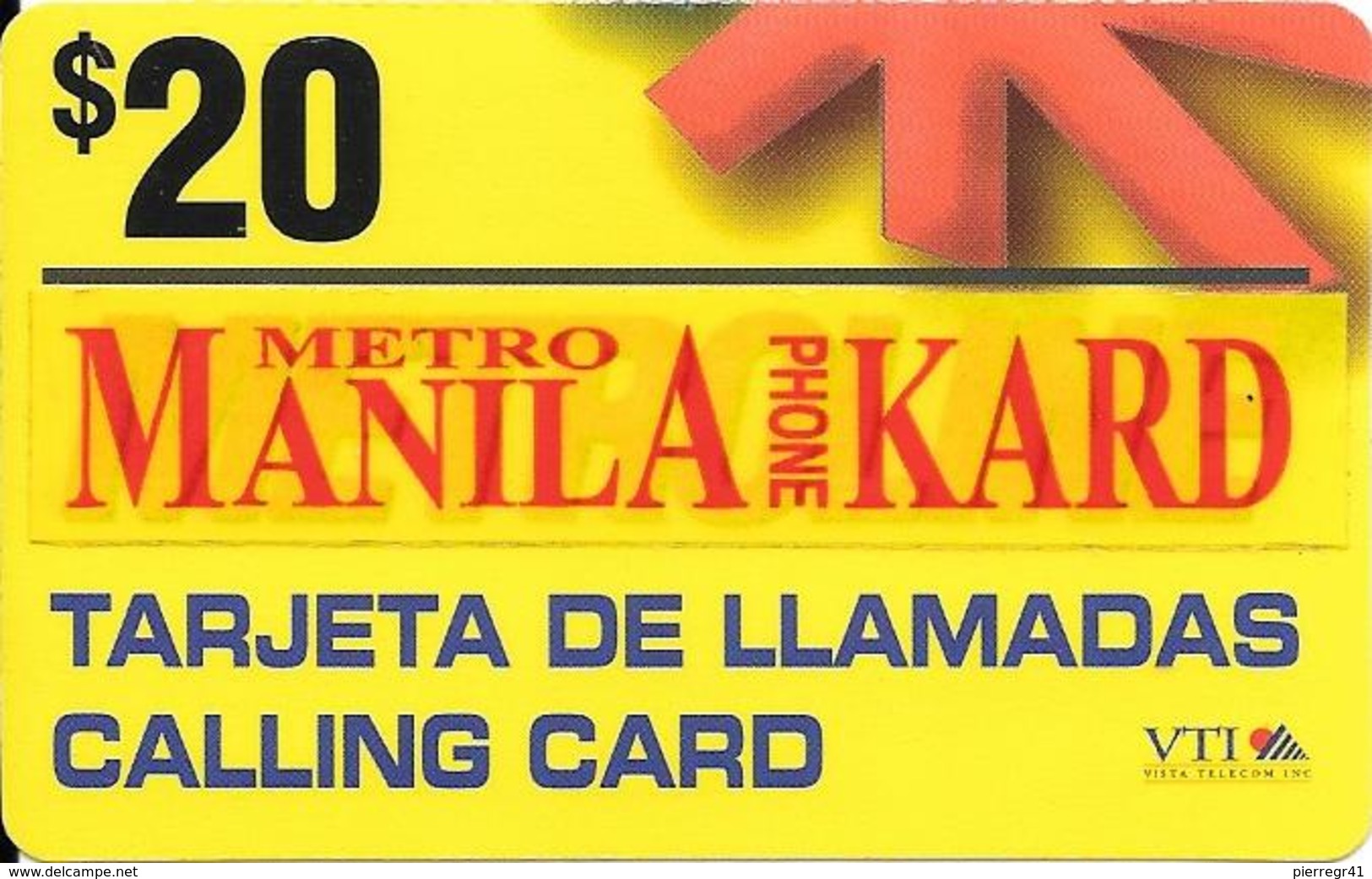 -CARTE-PREPAYEE-USA-20$-VTI.MANILA METRO-1/03/99- PHONE CARD- -Plastic Fin-BE - Autres & Non Classés