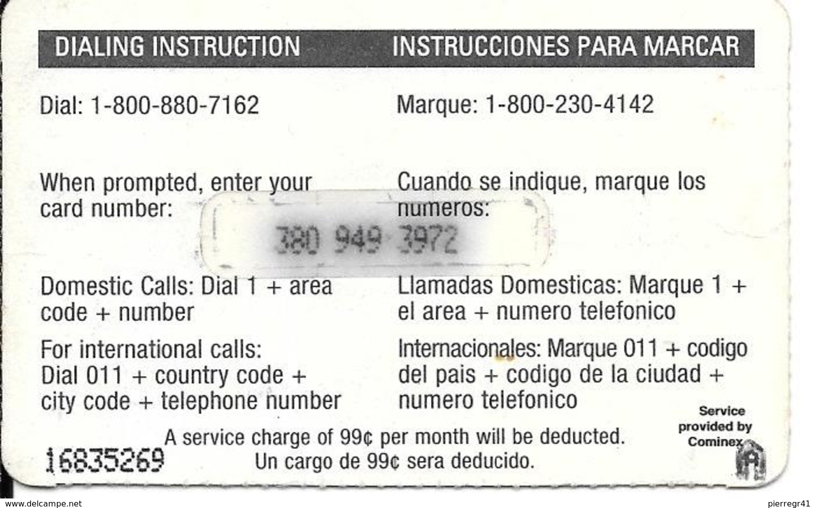 -CARTE-PREPAYEE-USA-10$-TOLL FREE- PHONE CARD- -Plastic Fin-BE - Autres & Non Classés