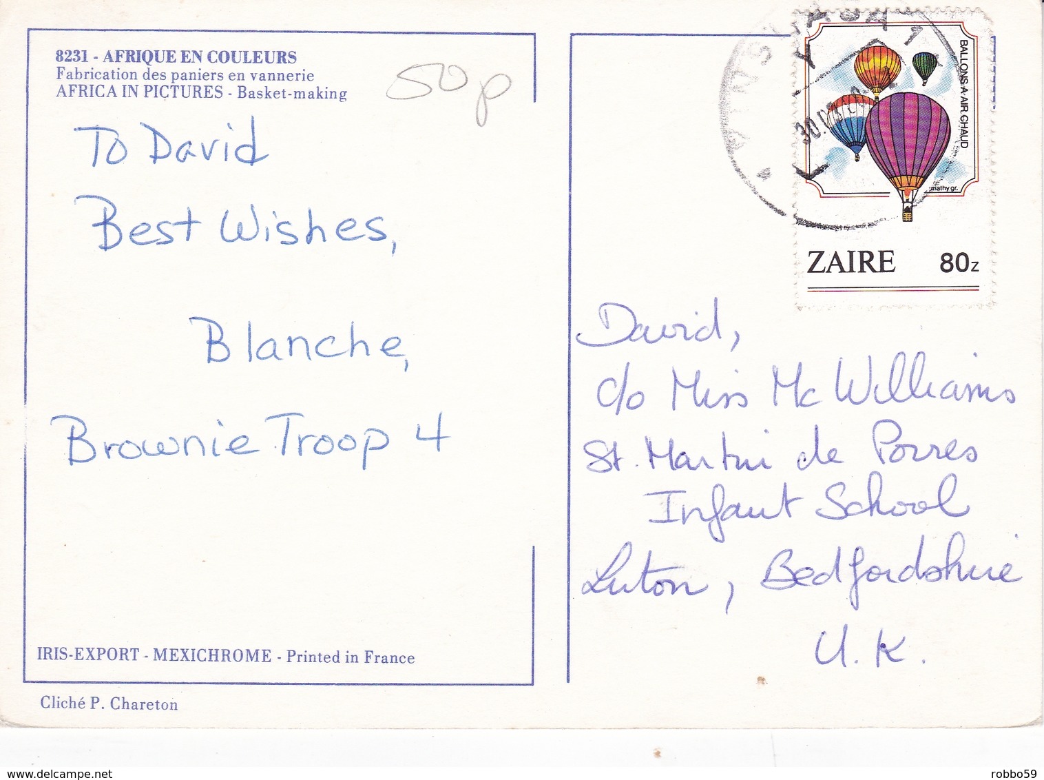 Zaire Basket Making Postcard 1980 Postmark Used Good Condition - Unclassified