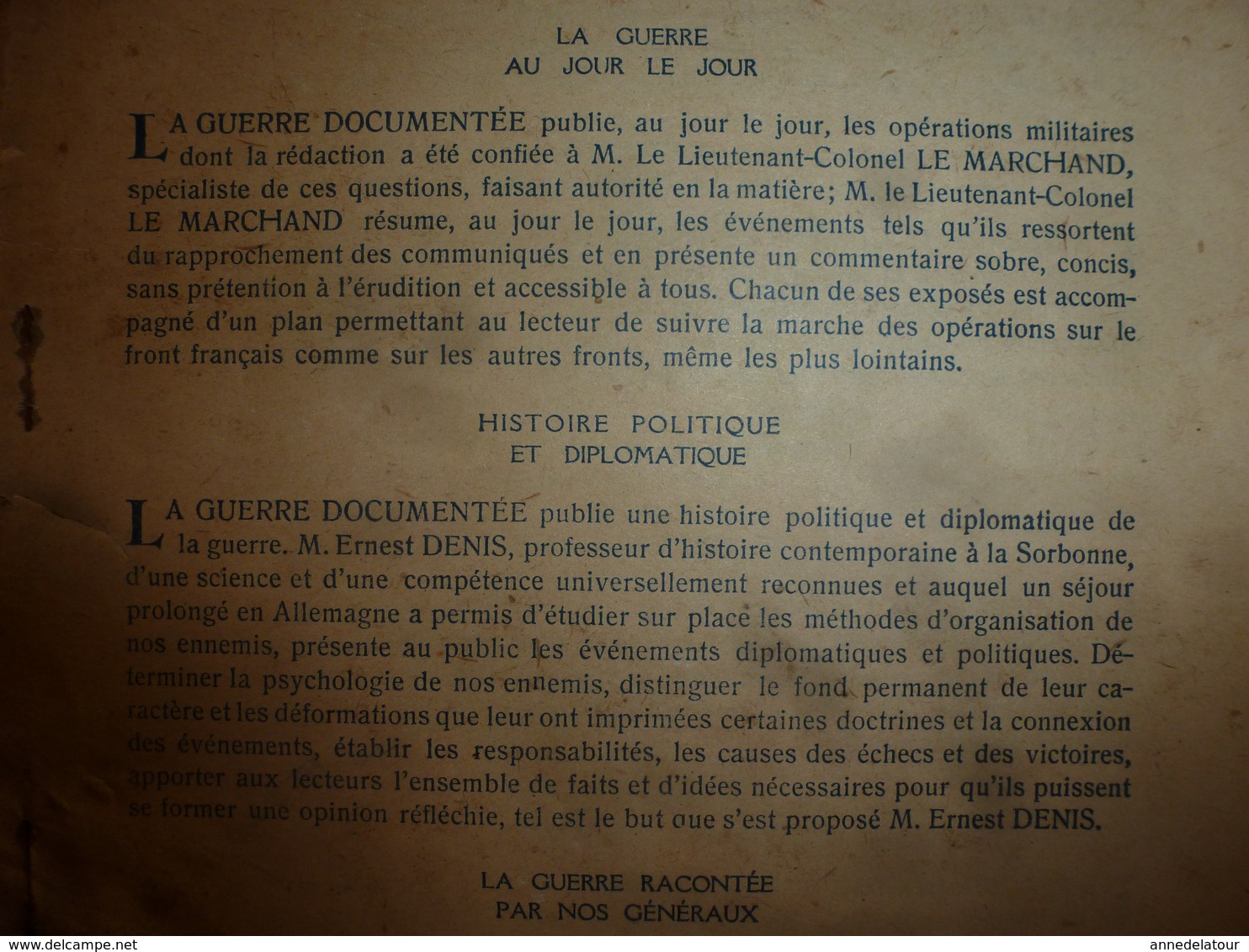 1914-1918 LA GUERRE DOCUMENTÉE -----> Annonce Informative De Cette Parution - Frans