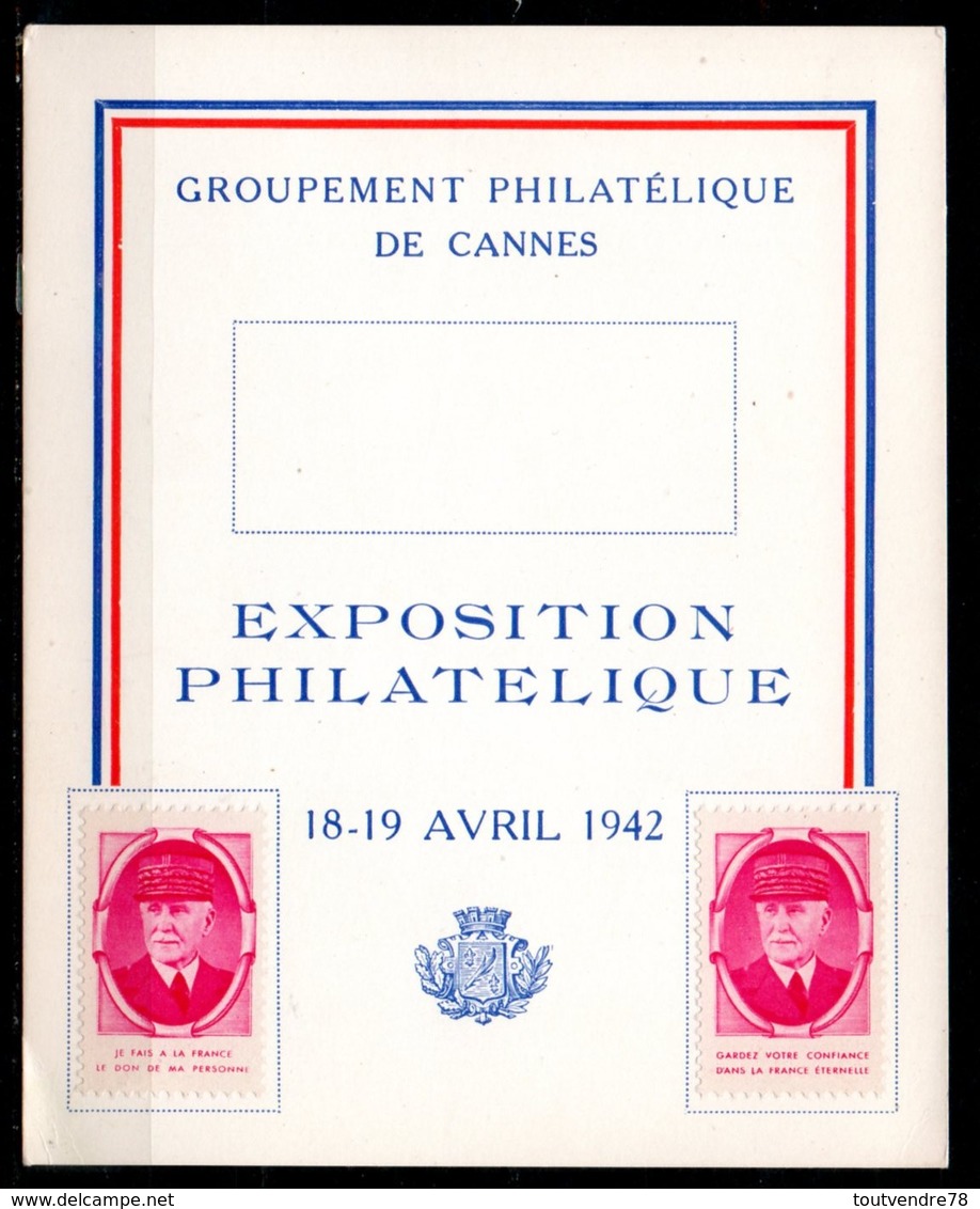 FJ7035 / Dept 06 (Alpes Maritimes) CANNES 1942 > Expo Philatelique Vignette Petain (4 CP) - Philatelic Fairs