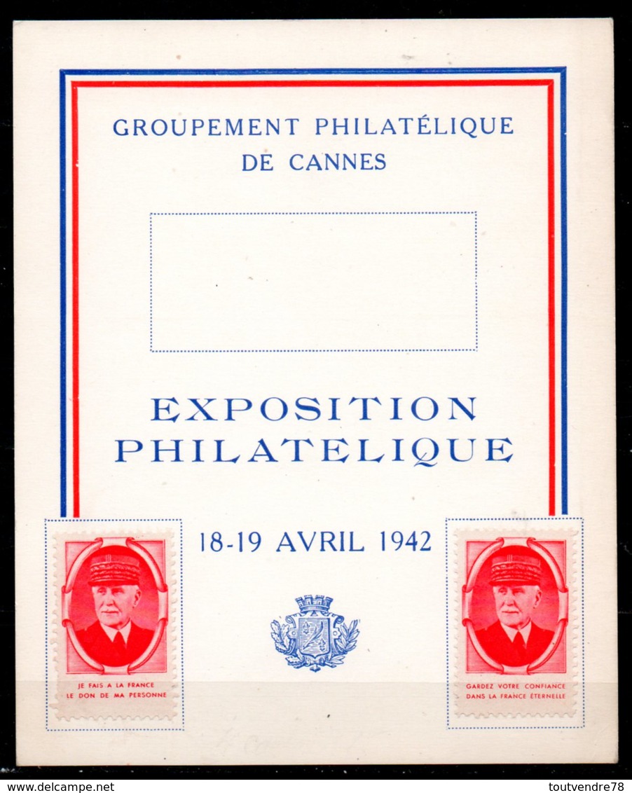 FJ7035 / Dept 06 (Alpes Maritimes) CANNES 1942 > Expo Philatelique Vignette Petain (4 CP) - Expositions Philatéliques