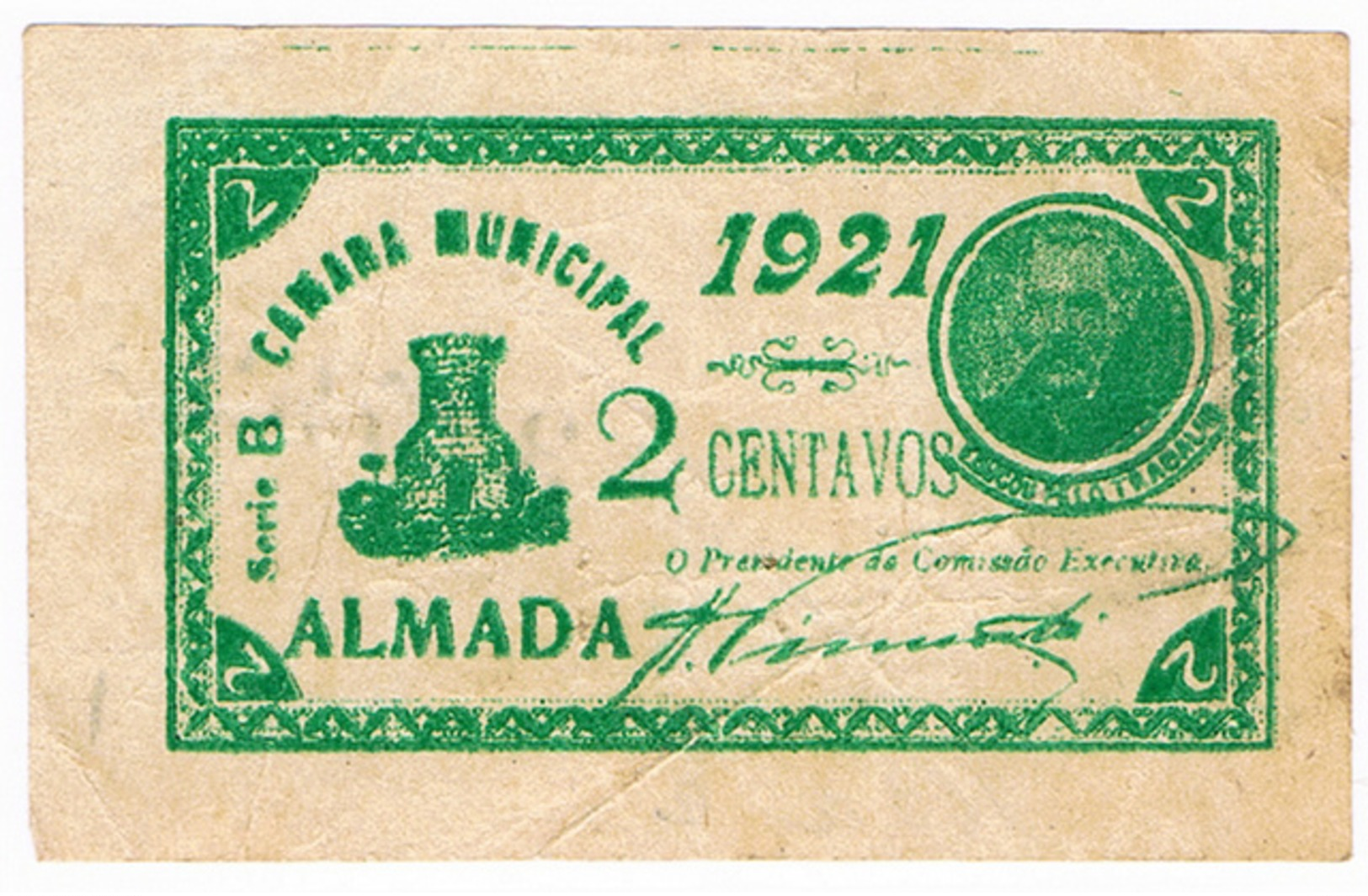 ALMADA- CÉDULA DE 2 CENTAVOS DA CÂMARA MUNICIPAL DE ALMADA. - Portugal