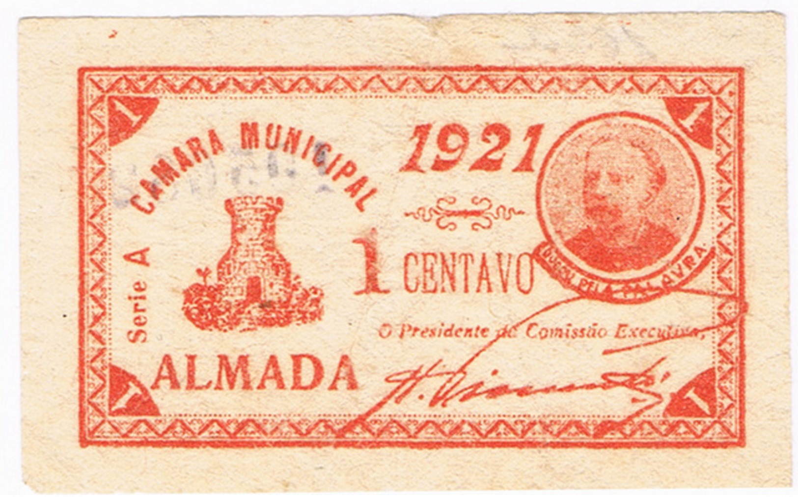 ALMADA- CÉDULA DE 1 CENTAVO DA CÂMARA MUNICIPAL DE ALMADA. - Portugal