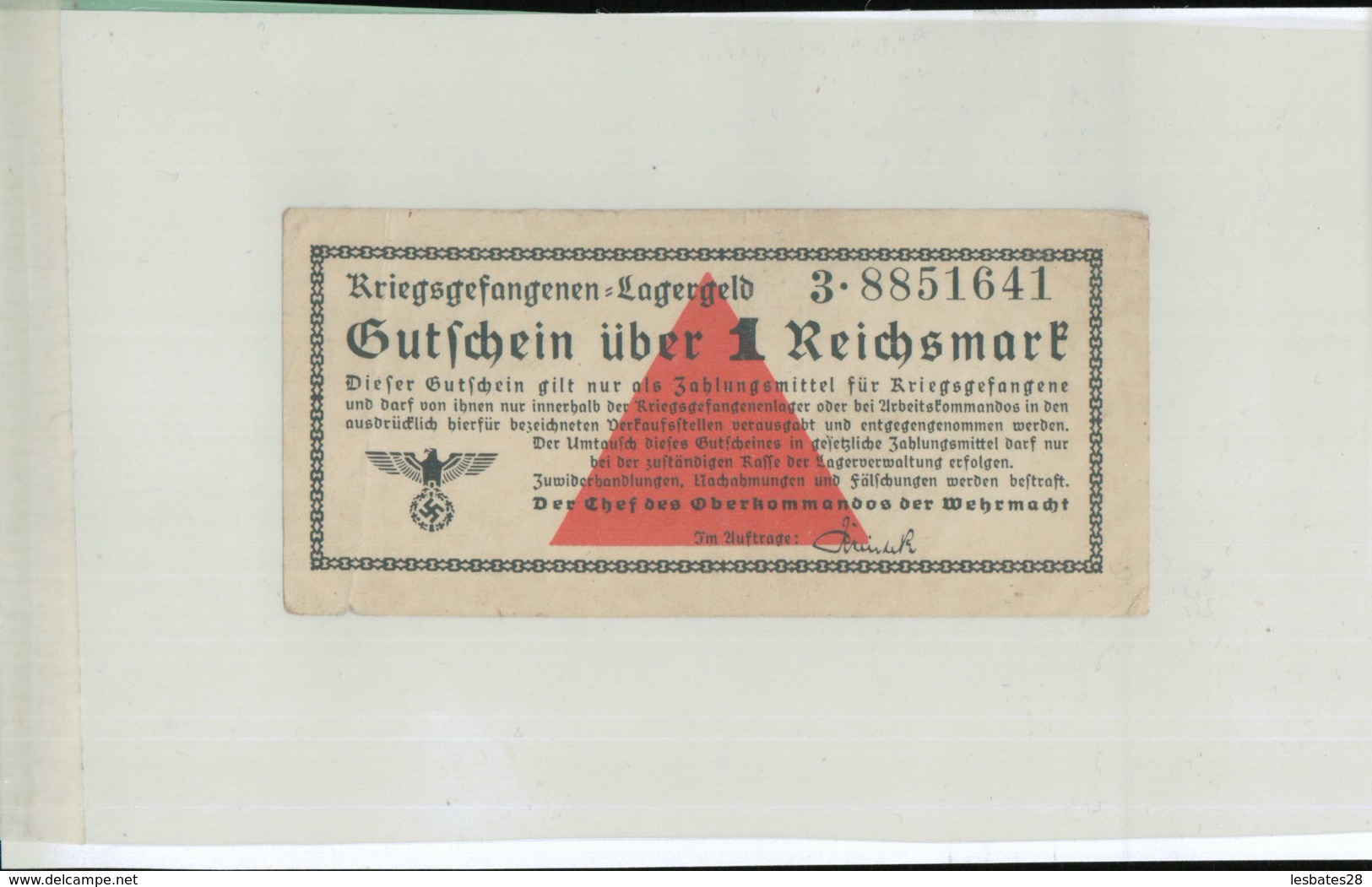 KRIEGSGEFANGENEN LAGERGELD Gutfchein über 1 Reichsmark  (Billet Camp De Prisonniers -guerre 1939-1945 - MAR 2019  131 - Autres & Non Classés