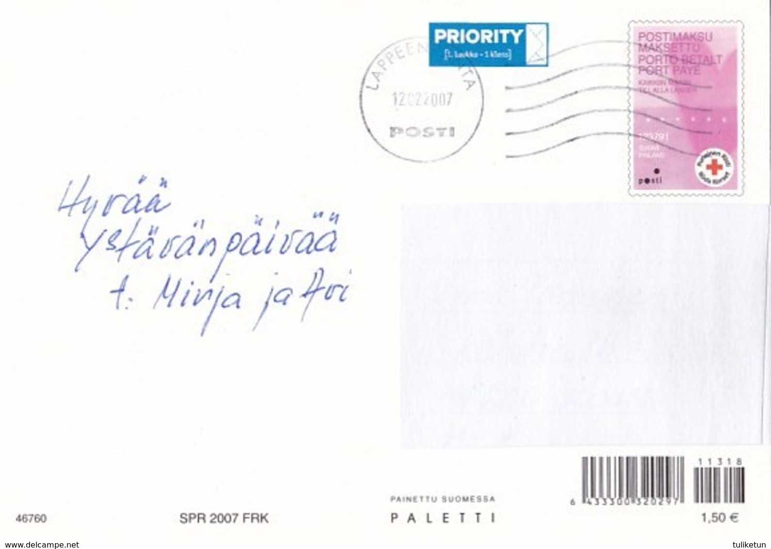 Postal Stationery - Flowers - Roses - Hearts - Red Cross 2007 - Suomi Finland - Postage Paid - Interi Postali