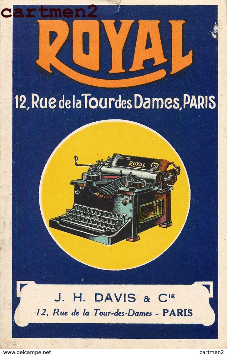 PUBLICITE MACHINE A ECRIRE " ROYAL " RUE DE LA TOUR DES DAMES PARIS STENOGRAPHIE AU DOS - Publicité