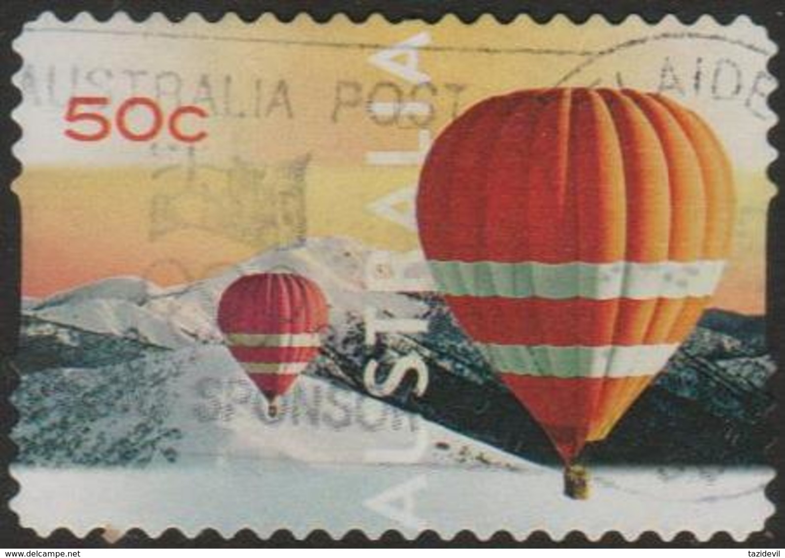 AUSTRALIA - DIE-CUT-USED 2008 50c Hot Air Ballooning - Mt. Feathertop, Victoria - Usati