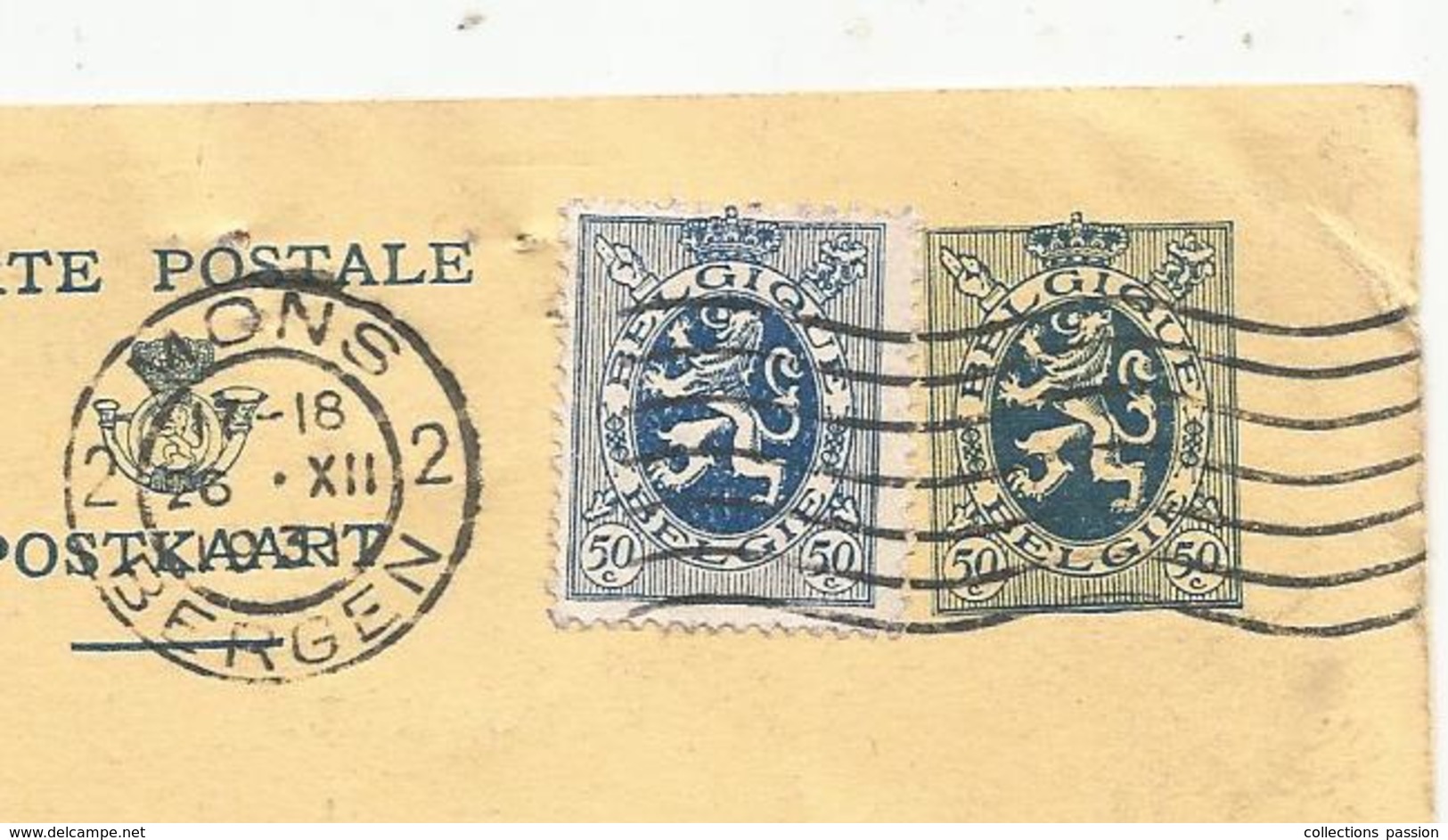Entier Postal , Belgique, Carte Postale, MONS 2, BERGEN, 1931 , 2 Scans, Houcourt Père & Fils,vins,+ 1 Timbre - Cartes Postales 1909-1934