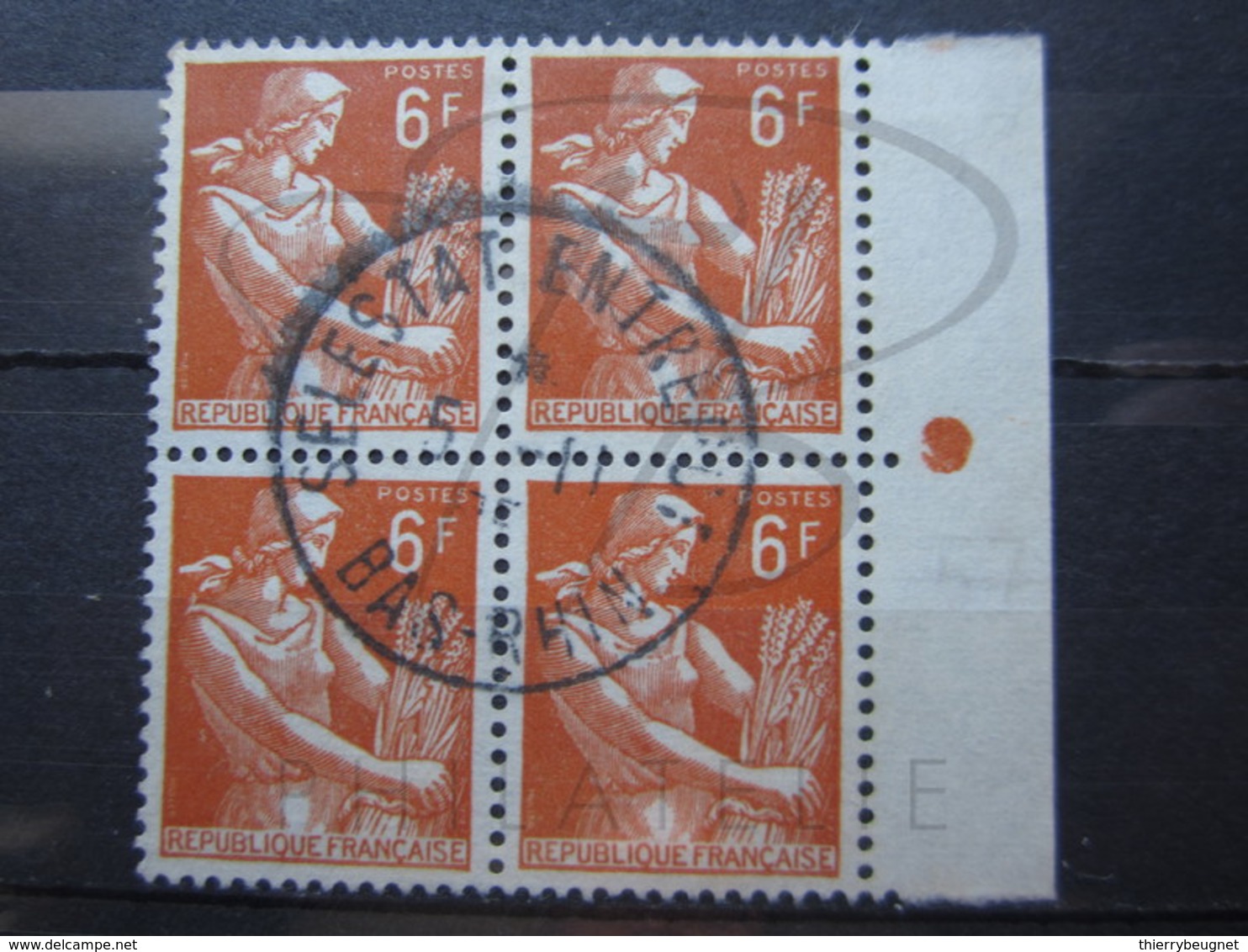 VEND BEAUX TIMBRES DE FRANCE N° 1115 EN BLOC DE 4 + BDF , OBLITERATION " SELESTAT ENTREPOT " !!! - 1957-1959 Moissonneuse