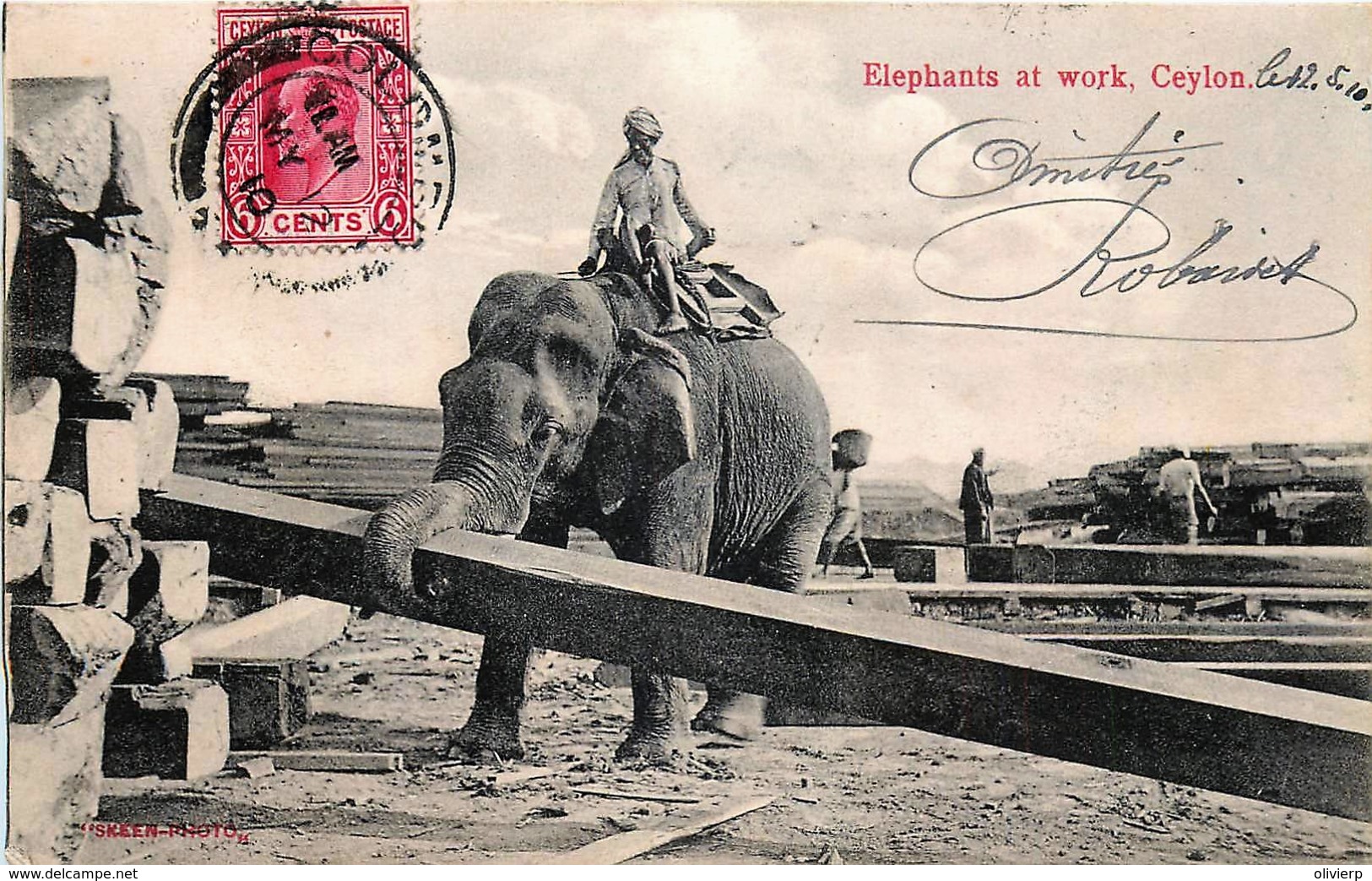 Sri-Lanka - Ceylon - Elephants At Work - Envoyé Vers Tien-Tsin Chine - Sri Lanka (Ceylon)